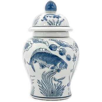 8" Ceramic Ginger Jar w/Lid - Classic Chinese Style Porcelain Jar Tea Storage for Home Decor Deco... | Amazon (US)