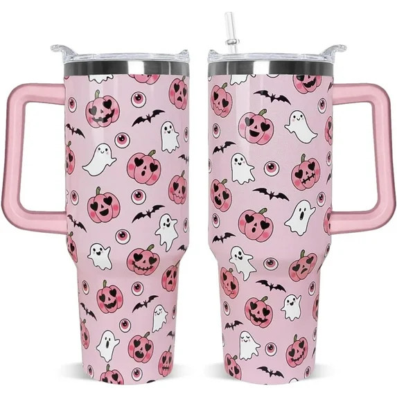 Halloween Tumbler 40 oz Pink Pumpkin Ghost Tumbler Bats Cups Leak Proof Tumbler Insulated Coffee ... | Walmart (US)