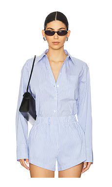 L'Academie Rosalyn Button Down Shirt in Blue Stripe from Revolve.com | Revolve Clothing (Global)