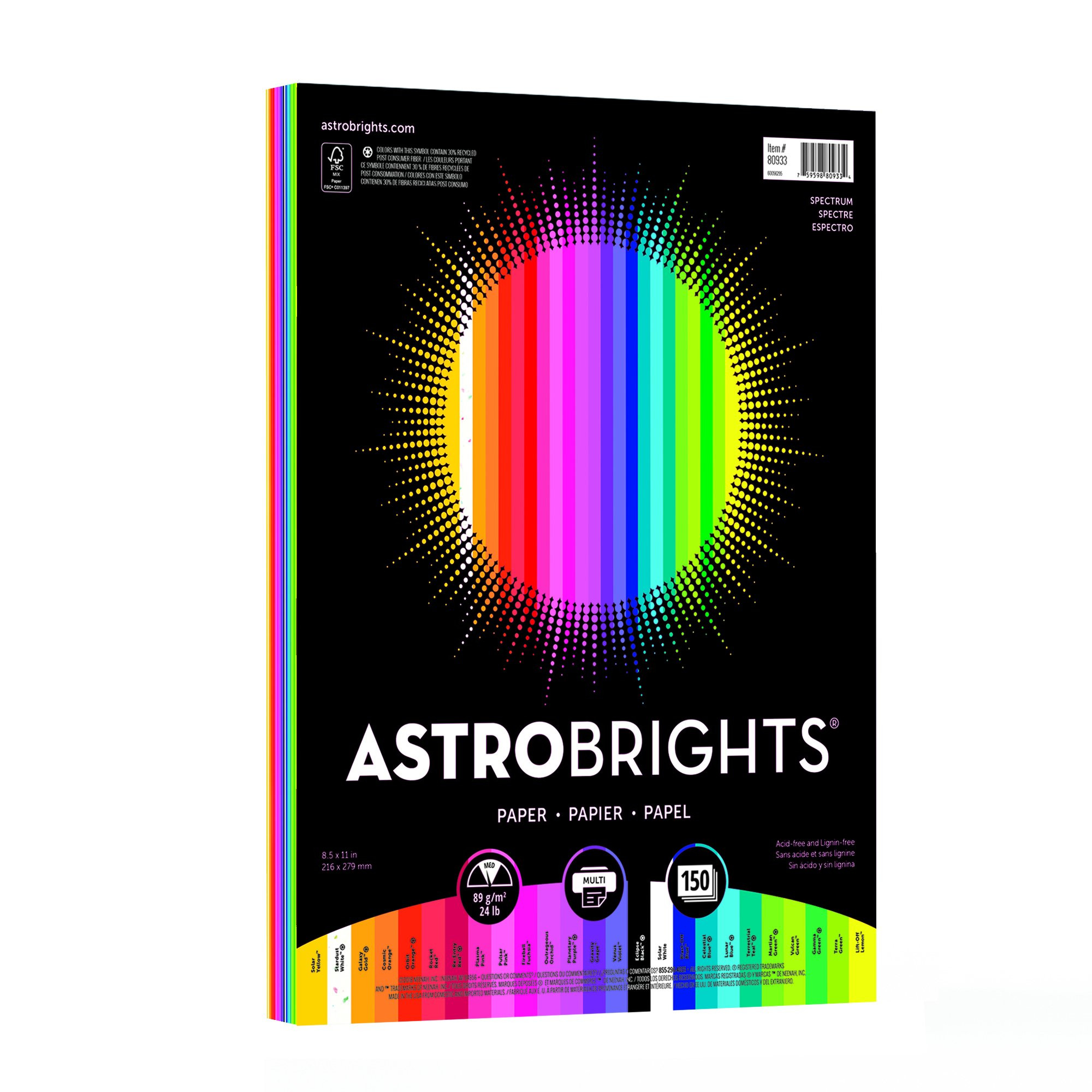 Neenah Paper Astrobrights Color Paper, 8.5” x 11”, 24 lb/89 gsm, Spectrum 25-Color Assortment... | Amazon (US)