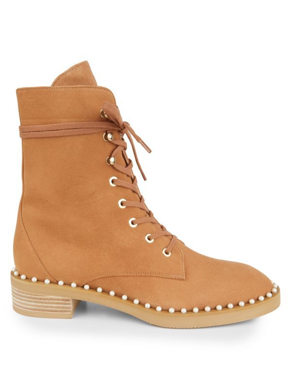 Sondra Faux Pearl-Embellished Suede Combat Boots | Saks Fifth Avenue OFF 5TH