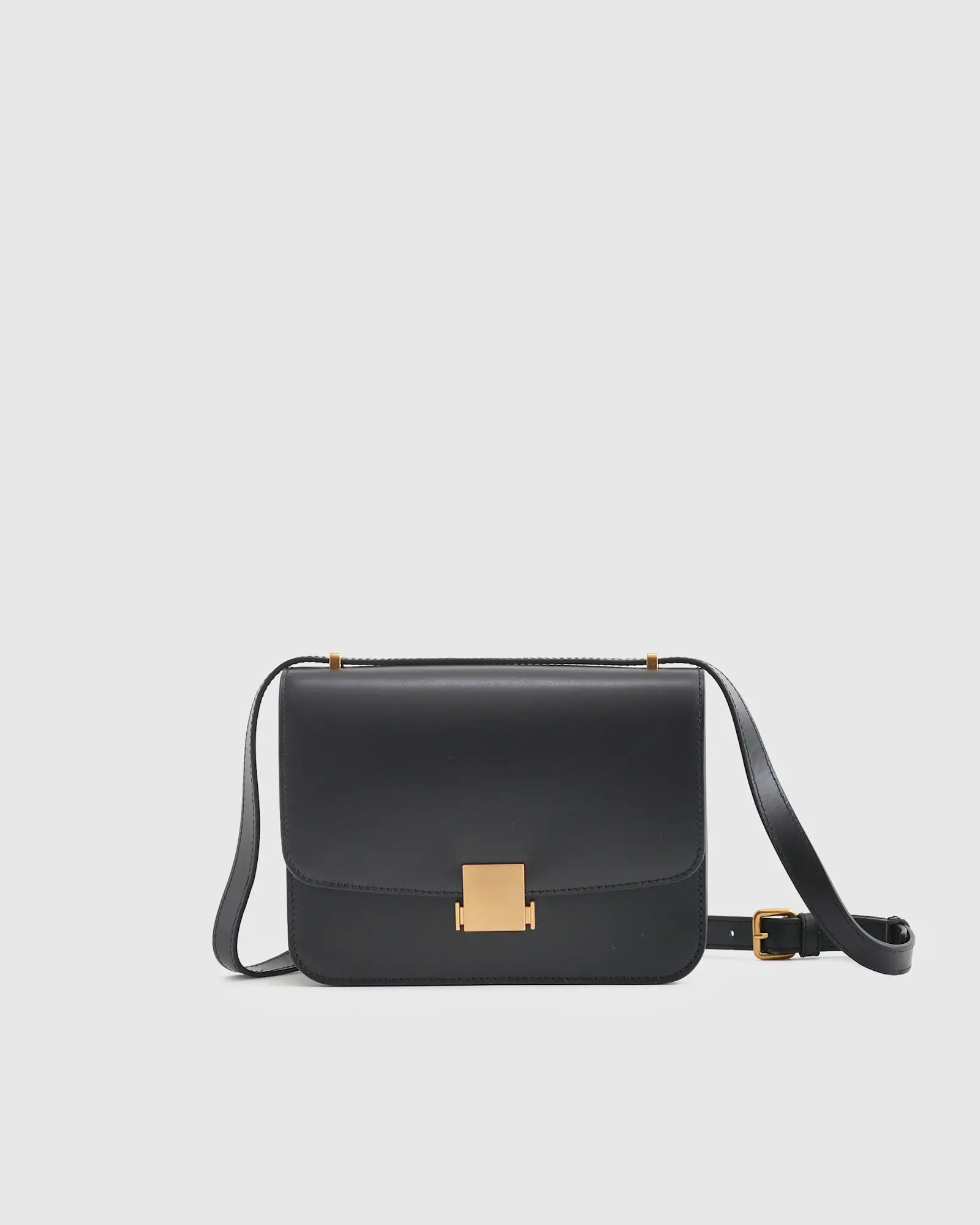 Italian Leather Box Shoulder Bag in Black | Quince