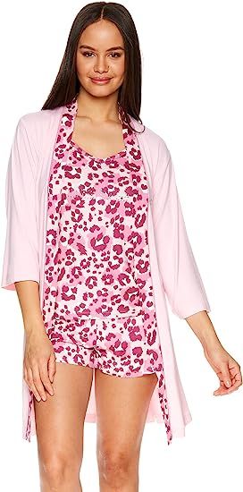 bebe Womens Pajamas 3 Piece Robe Tank Top and Lounge Pajama Shorts Sleep Travel Set | Amazon (US)