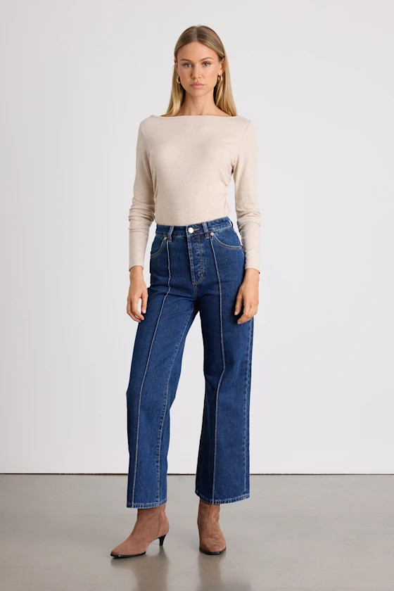 Sailor Scoop Dark Wash High-Rise Wide-Leg Jeans | Lulus