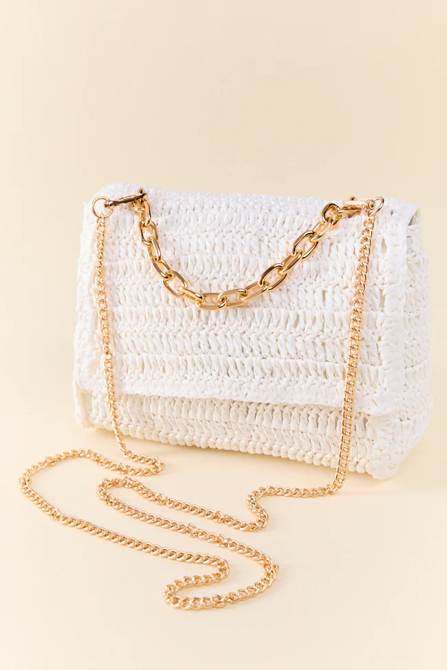White Straw Chain Strap Crossbody FINAL SALE | Pink Lily