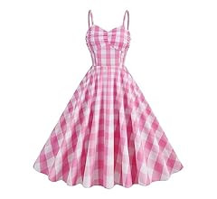 50s Pink Plaid Dresses for Women Vintage 1950s Pink Gingham Dress Spaghetti Straps Rockabilly Pin... | Amazon (US)