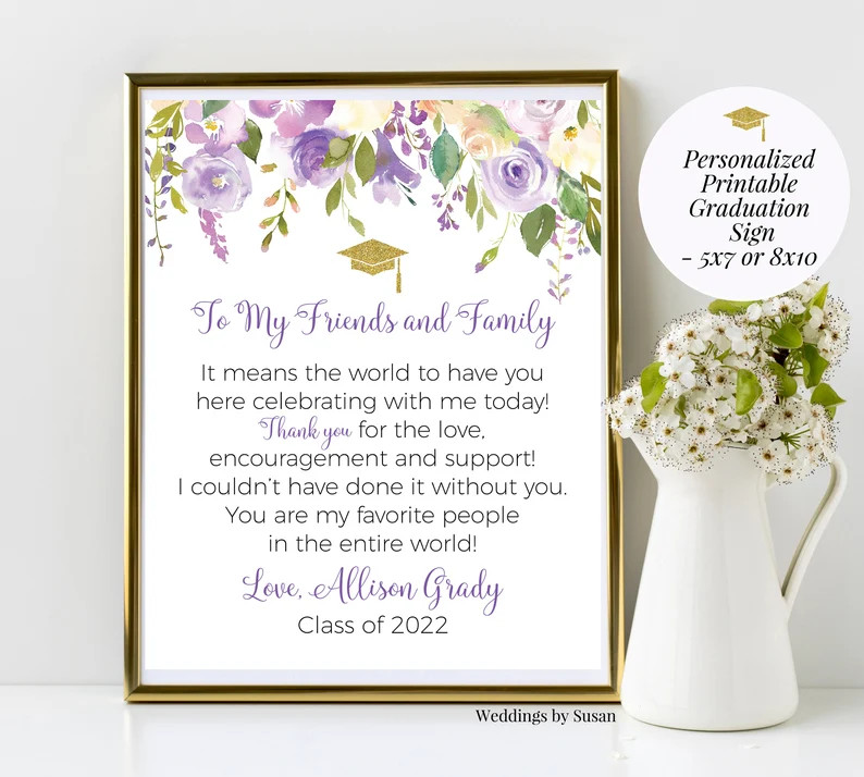 Lavender Bouquet To My Family and Friends Personalized Printable Graduation Party Sign, 5x7 or 8x... | Etsy (US)
