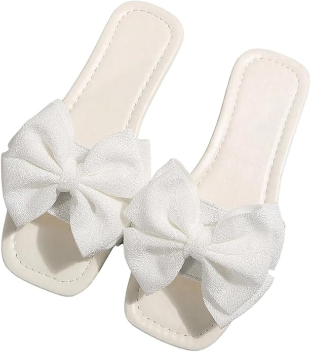 GORGLITTER Women's Bow Flat Sandals Cute Slip on Slide Dressy Vacation Sandals | Amazon (US)