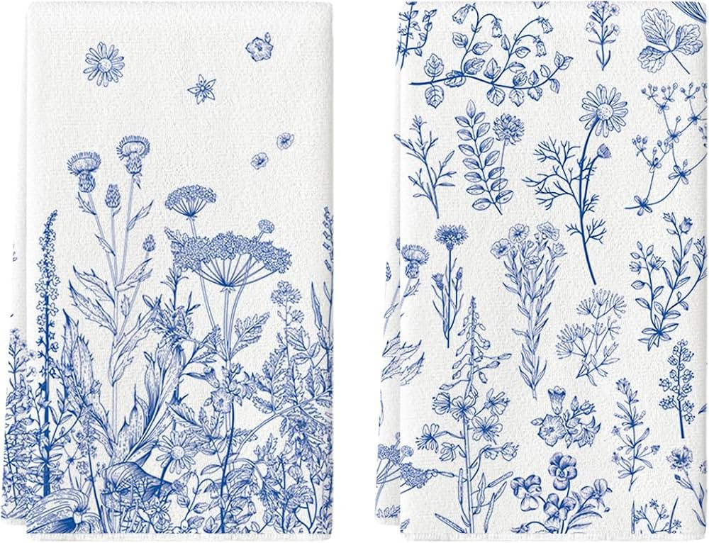 Artoid Mode Blue Antique Herbs Wild Flowers Leaves Spring Kitchen Towels Dish Towels, 18x26 Inch ... | Amazon (US)