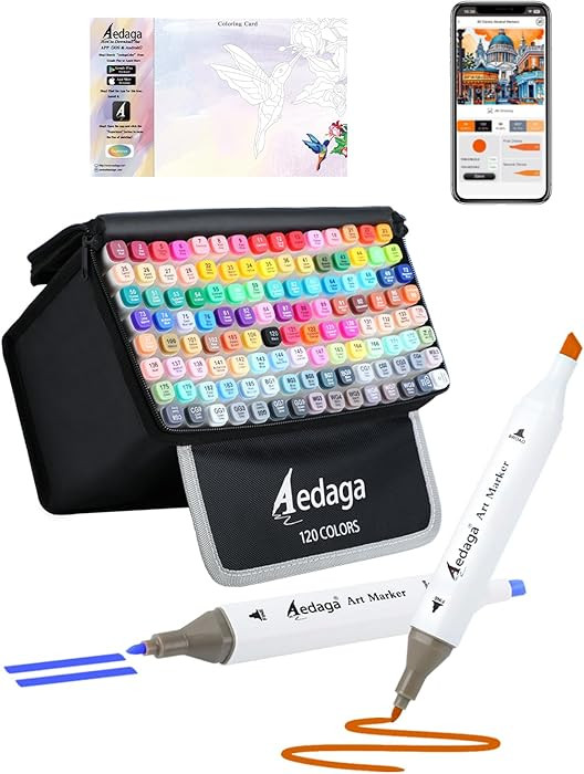 YHC 120 Colors Alcohol Markers with Free APP, Alcohol-Based Dual Chisel and Fine Tips Markers wit... | Amazon (US)