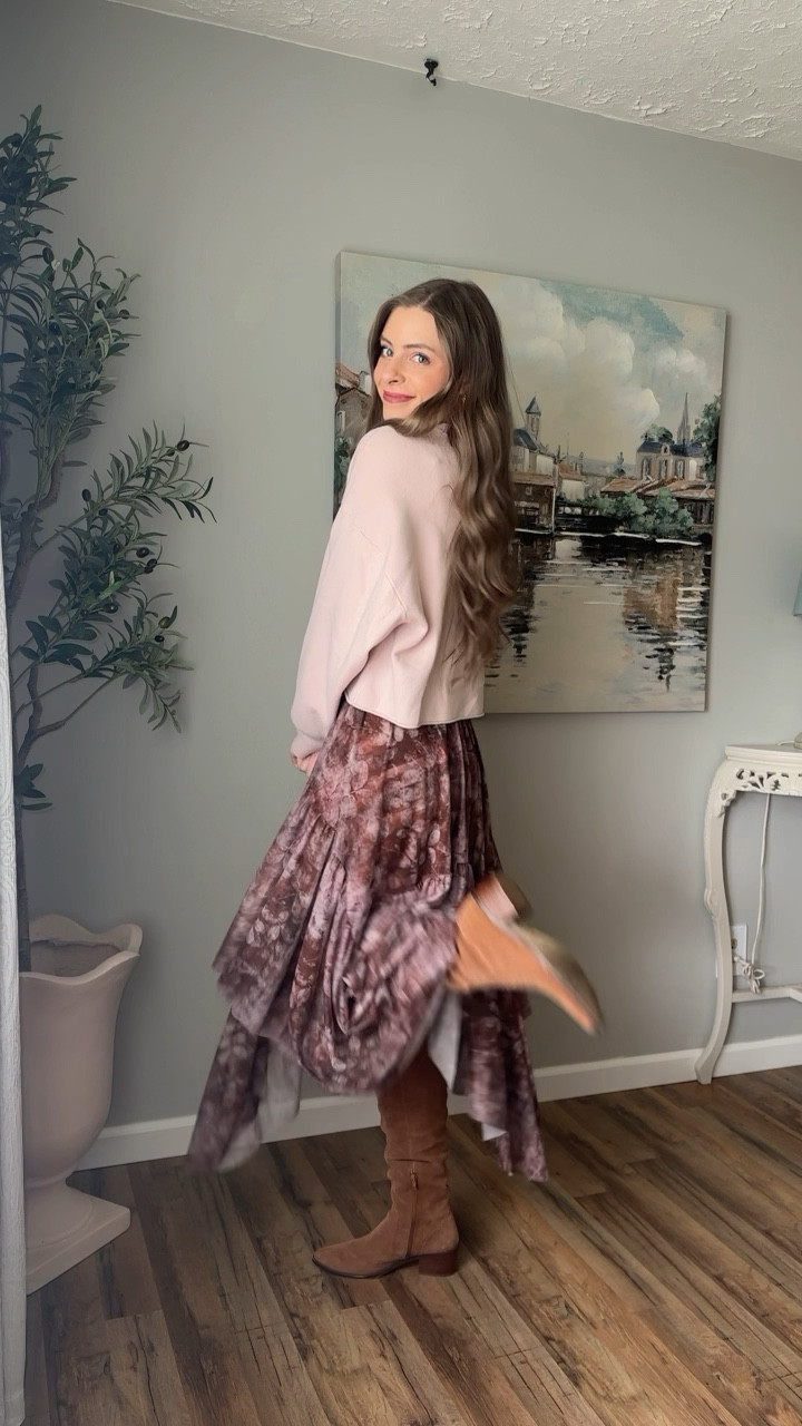 OOTD 4/13/25

Pink raw hem sweater, crewneck sweater cropped length, light pink knit sweater, gold jewelry, amazon affordable jewelry, layered tiered maxi skirt, pink red purple midi maxi skirt floral, brown knee high slouchy suede boots, quilted faux leather jacket shacket, coach crossbody bag, strawberry print bag, coach print purse bag

#LTKShoeCrush #LTKSeasonal #LTKStyleTip