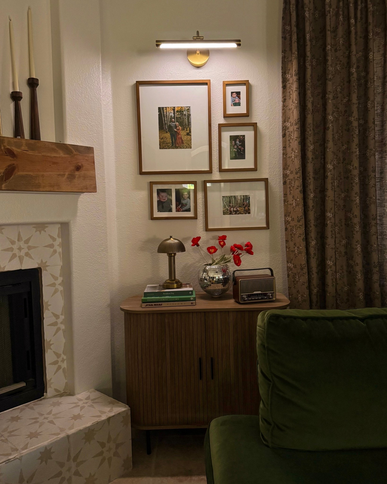 small space gallery wall. living room decor. green velvet sectional. 

#LTKHome #LTKSeasonal #LTKSaleAlert