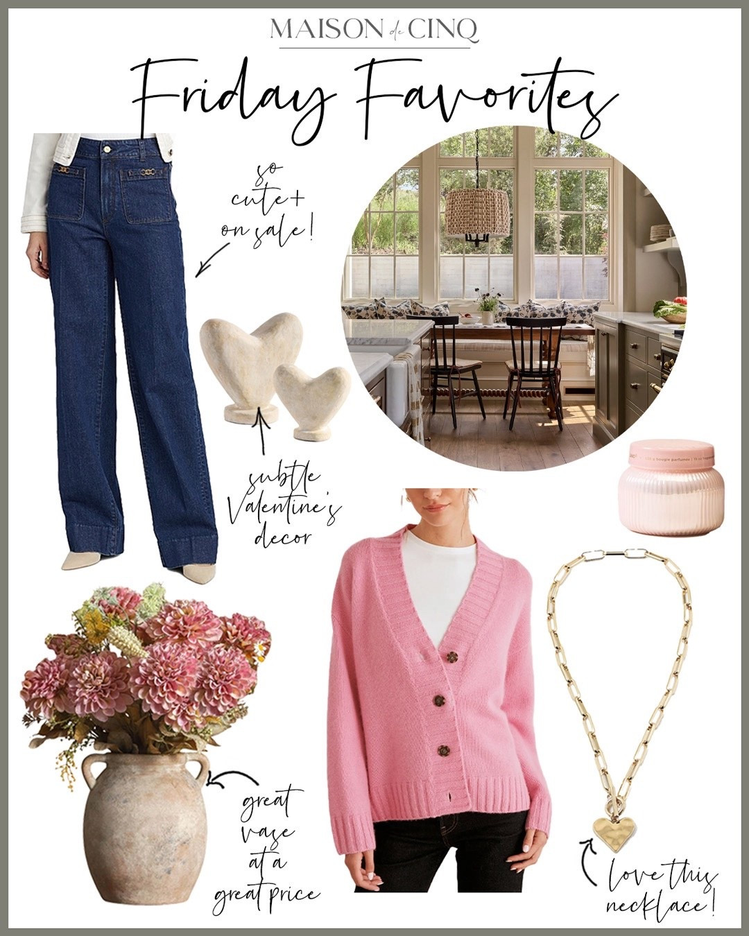So many good finds for Friday Favorites this week like adorable Valentine’s Day sweaters, the chicest jeans on sale, amazing Amazon finds for cheap, and more!

Home decor, Valentine’s Day decor, Valentine’s Day outfit, rustic vase, marble tray, jewelry, necklaces, 

#LTKSaleAlert #LTKValentine #LTKHome