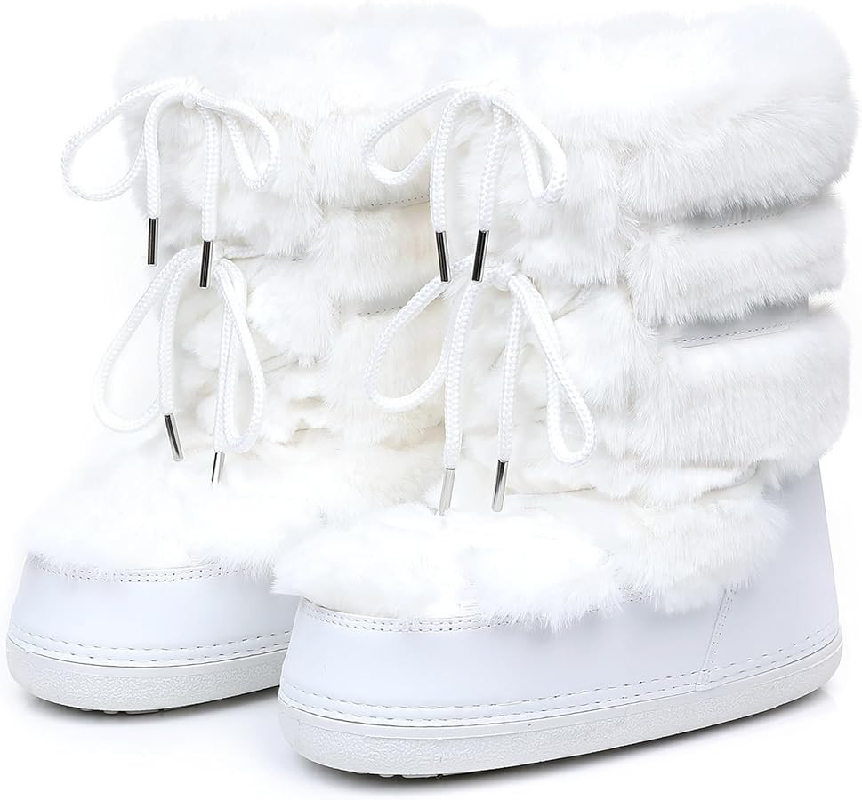 Furry Faux Fur Boots for Women Fuzzy Fluffy Winter Snow Boots Mid Claf | Amazon (US)