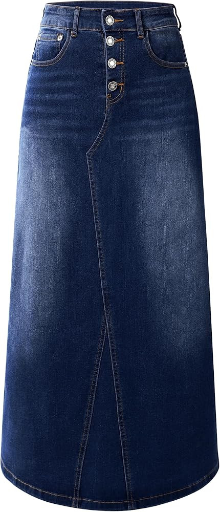 Womens Long Denim Skirt Casual A-Line Stretch Jean Skirt for Women High Waisted Vintage Denim Max... | Amazon (US)