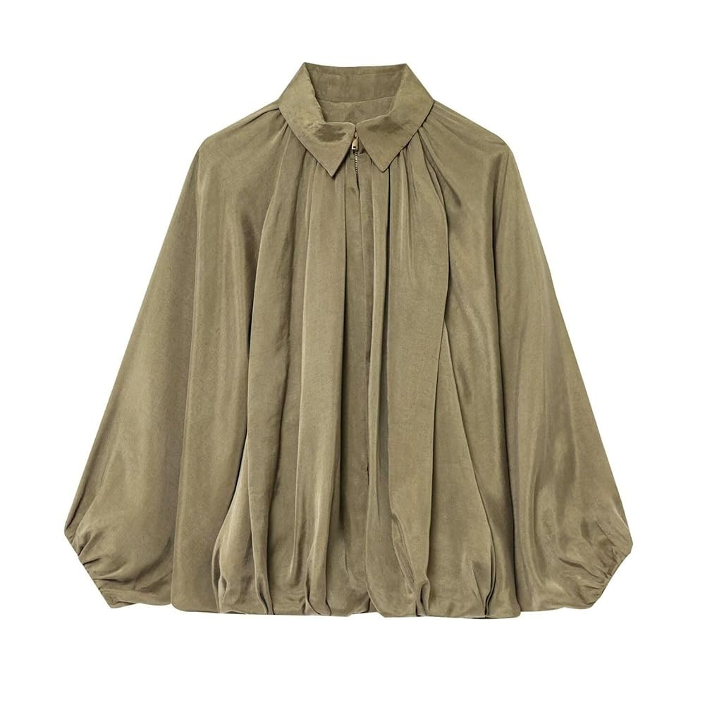 Xunger Women's Puffed Bomber Jacket Oversized Streetwear Casual Batwing Sleeve Lapel Collar Zip F... | Amazon (US)