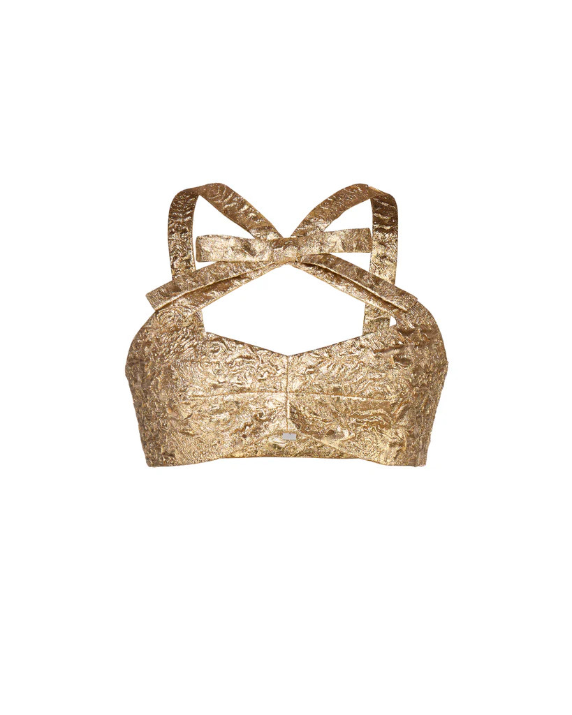 Olivia Bow Top in Gold Brocade | Over The Moon