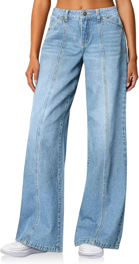 Cicy Bell Womens Wide Leg Jeans High Waisted Baggy Stretchy Front Seam Denim Pants with Pockets | Amazon (US)