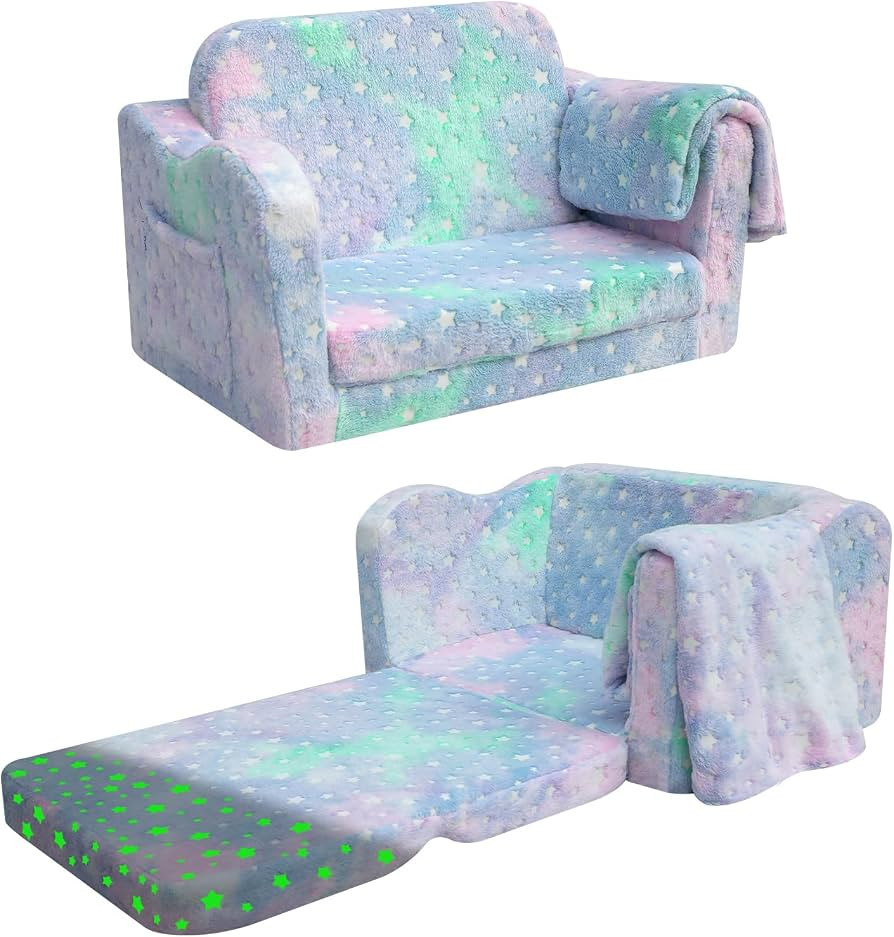 MeMoreCool Folding Toddler Chair, Soft Plush Fold Out Kids Couch Sofa Glow in The Dark, Comfy Bab... | Amazon (US)
