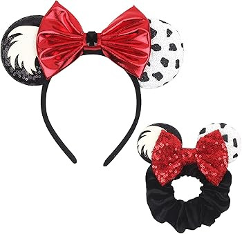 Cruella Minn Ears Shiny Mouse Ears Headband and Mouse Ear Scrunchies Princess Ears Head band Bows... | Amazon (US)