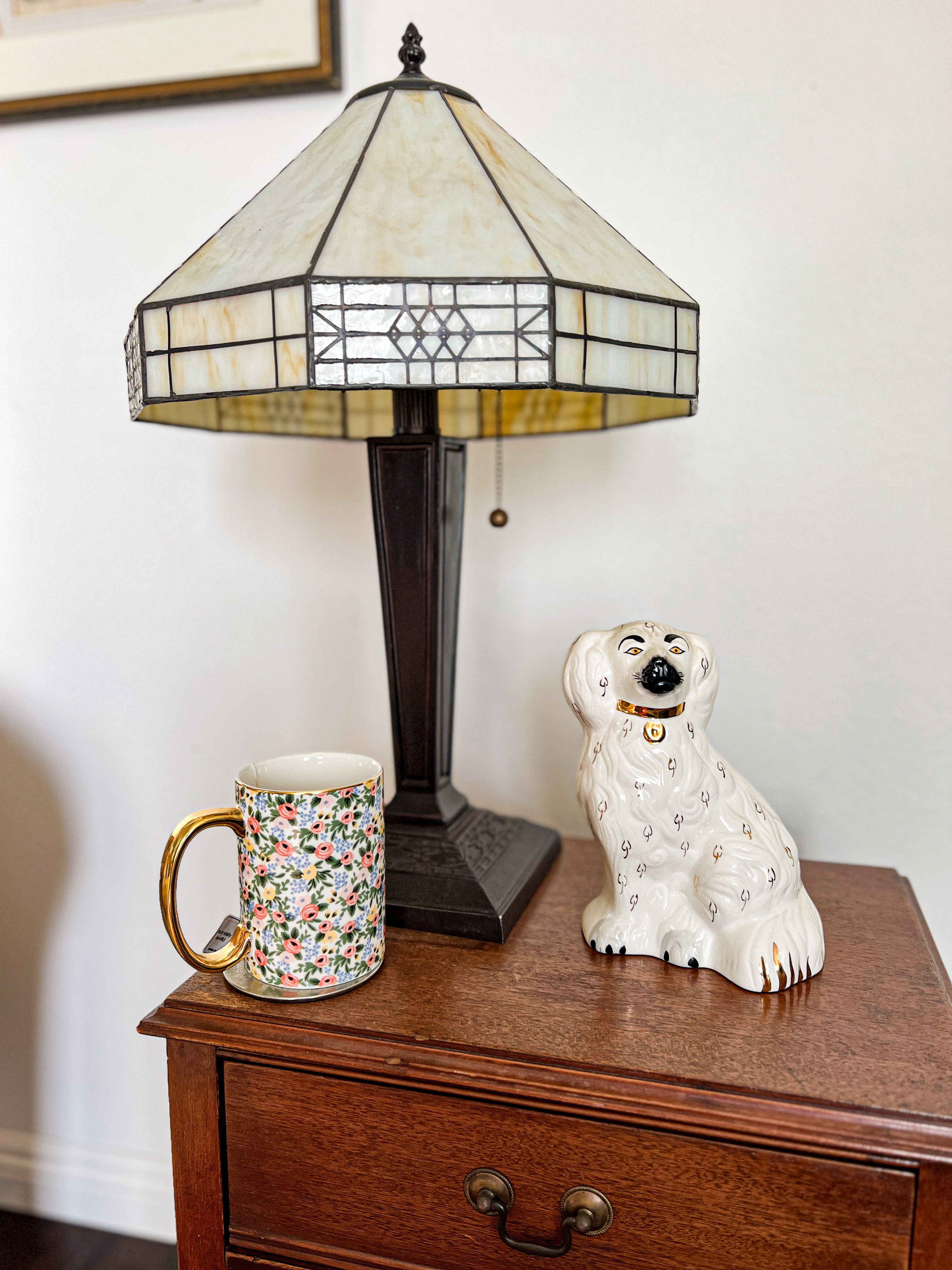 Mixing old and new for a cozy, eclectic style that's truly unique. A new mug, a reproduction Mission lamp, and a Staffordshire dog to keep me company on a cold winter afternoon. Is it grandmillennial? Is it cottagecore? Who knows, but it feels good. 

 #LTKHome #LTKFindsUnder50 #LTKFindsUnder100