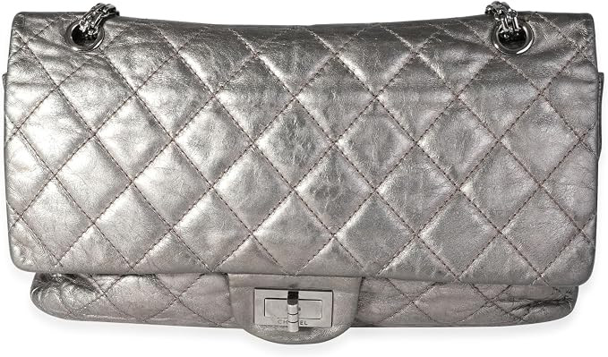 Amazon.com: Chanel, Pre-Loved Metallic Pewter Crinkle Lambskin Reissue 2.25 227 Double Flap Bag, ... | Amazon (US)
