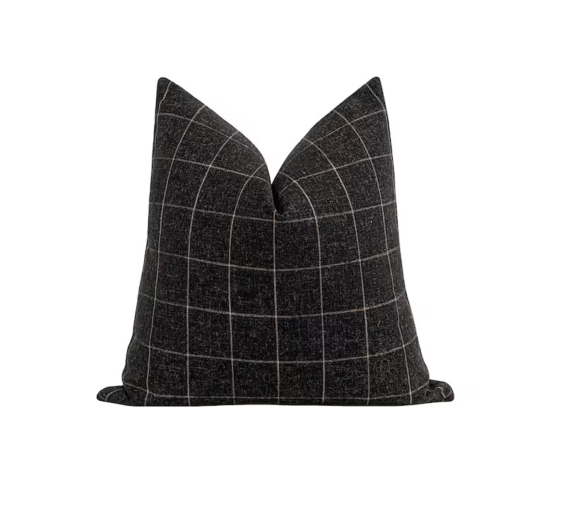 DOUBLE SIDED Plaid Pillow Charcoal Gray Woven Pillow Cover | Etsy | Etsy (US)