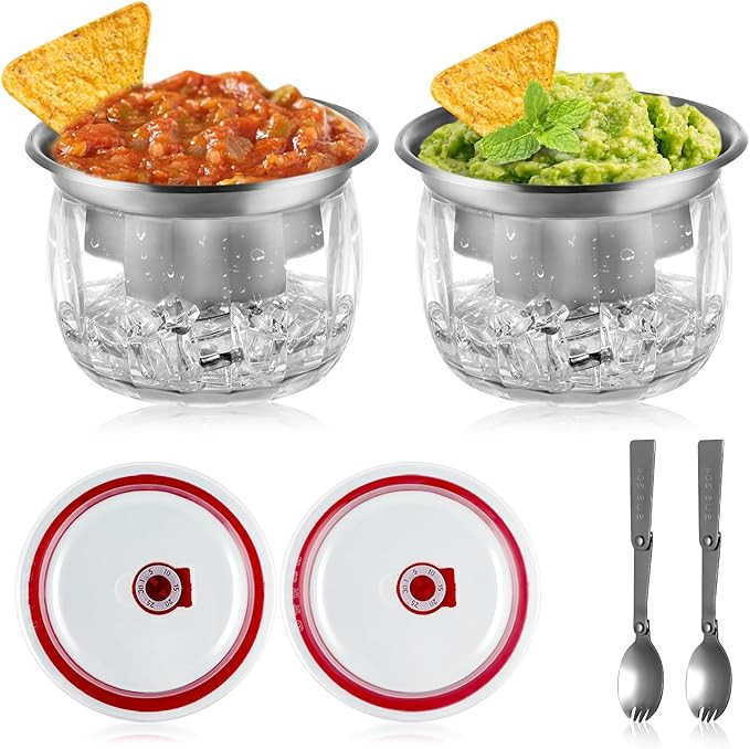 MOLIGOU 2 Pack Ice Chilled Dip Bowl with Lid, 22oz Chilled Serving Bowl for Parties, Dip Bowl on ... | Amazon (US)