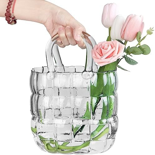 Unique Purse Vase for Flowers,11'' Handmade Thicken Bubbled Glass Bag Vases with Gradient Color f... | Amazon (US)