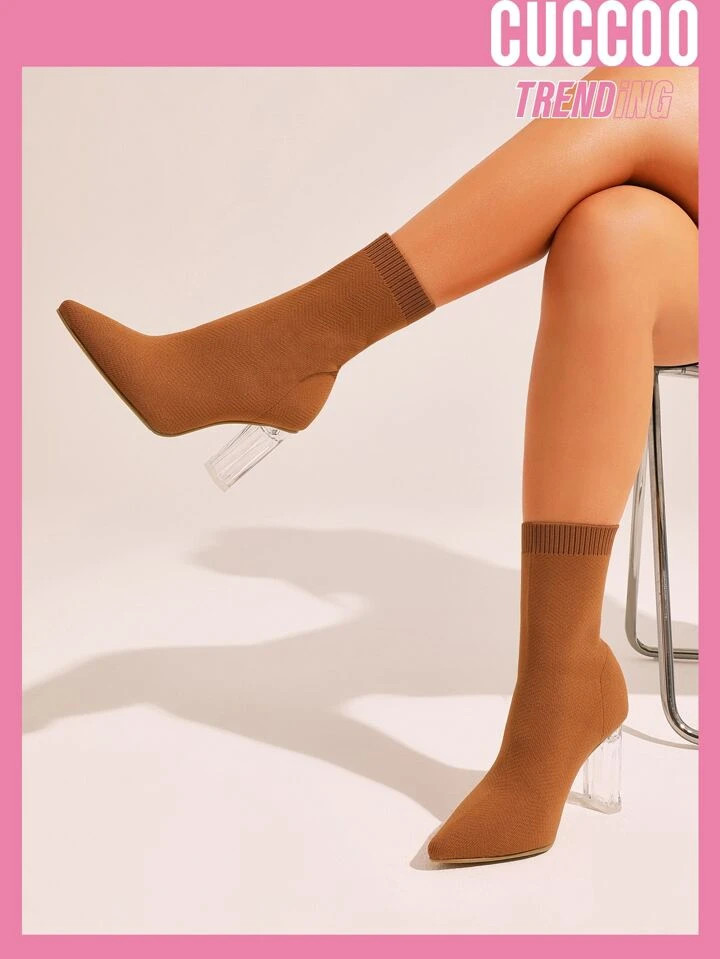 Everyday Collection Clear Detail Knit Chunky Sock Boots | SHEIN