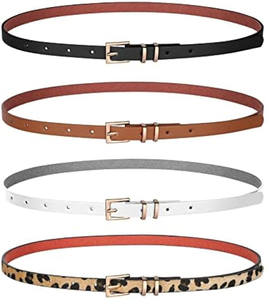 Set of 4 Women Skinny Leather Belt Solid Color Thin Waist Belt for Jeans Dress | Amazon (CA)