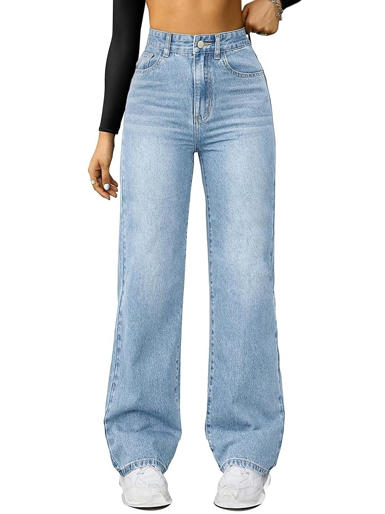 Straight Leg Jeans for Women,High Waisted Wide Leg Loose Microelastic Boyfriend Denim Pants | Amazon (US)