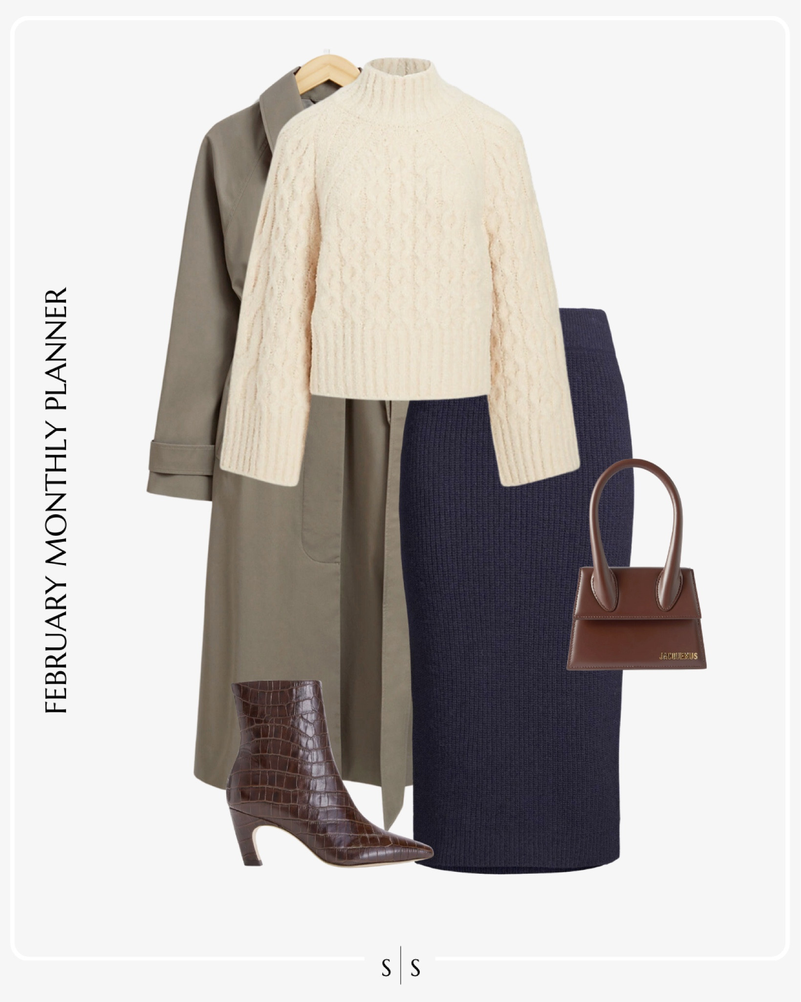 Monthly outfit planner: FEBRUARY: Winter looks | neutral sweater, midi knit skirt, ankle boot, trench coat

See the entire calendar on thesarahstories.com ✨ 

#LTKworkwear #LTKstyletip