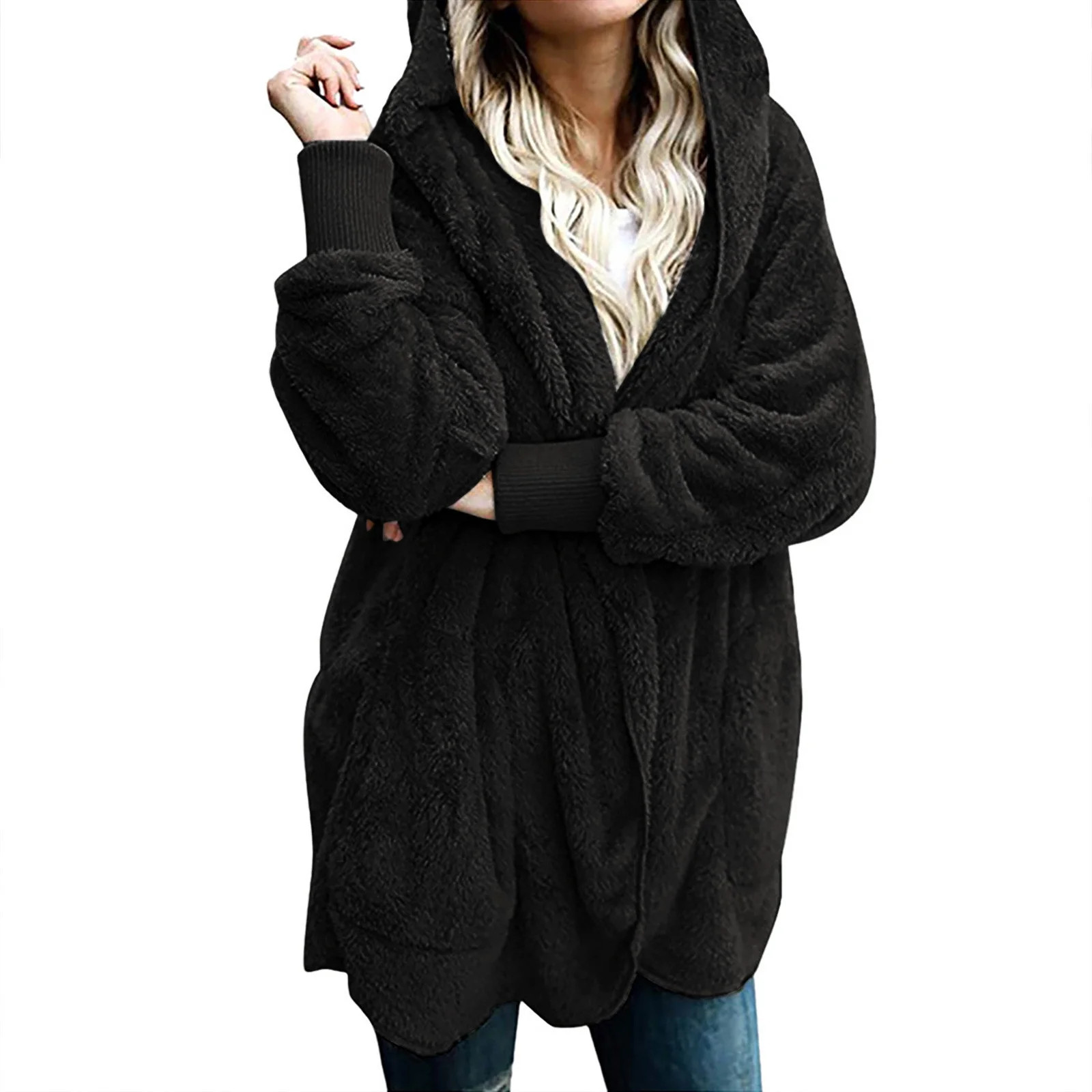 Women Jacket Winter Clearance,Women's Fleece Jacket Fuzzy Hooded Casual Coats Cardigan Sweaters w... | Walmart (US)