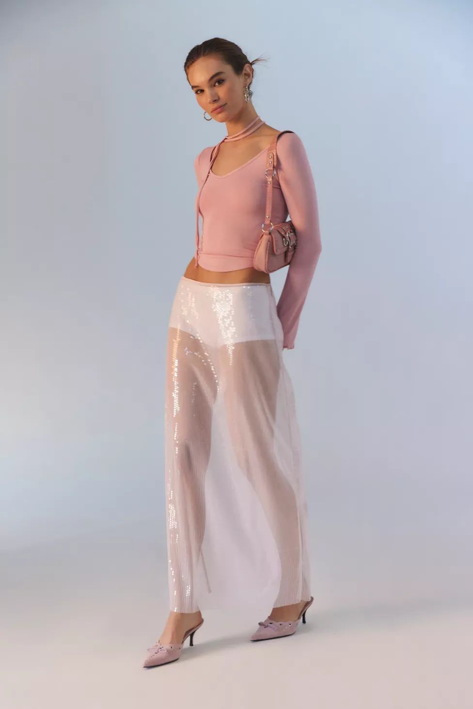 Silence + Noise Dynasty Sheer Sequin Maxi Skirt | Urban Outfitters (US and RoW)