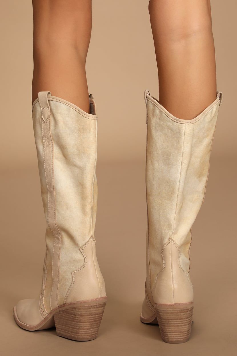 Navene Vanilla Nubuck Leather Slip-On Knee-High Boots | Lulus (US)