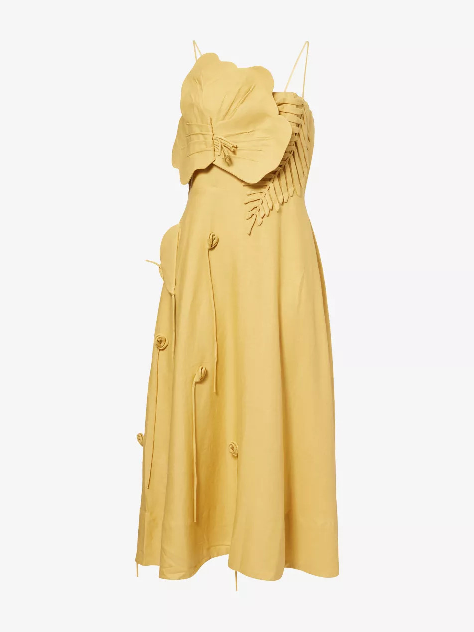 Sand Garden Embellished Linen-Blend Midi Dress | Selfridges