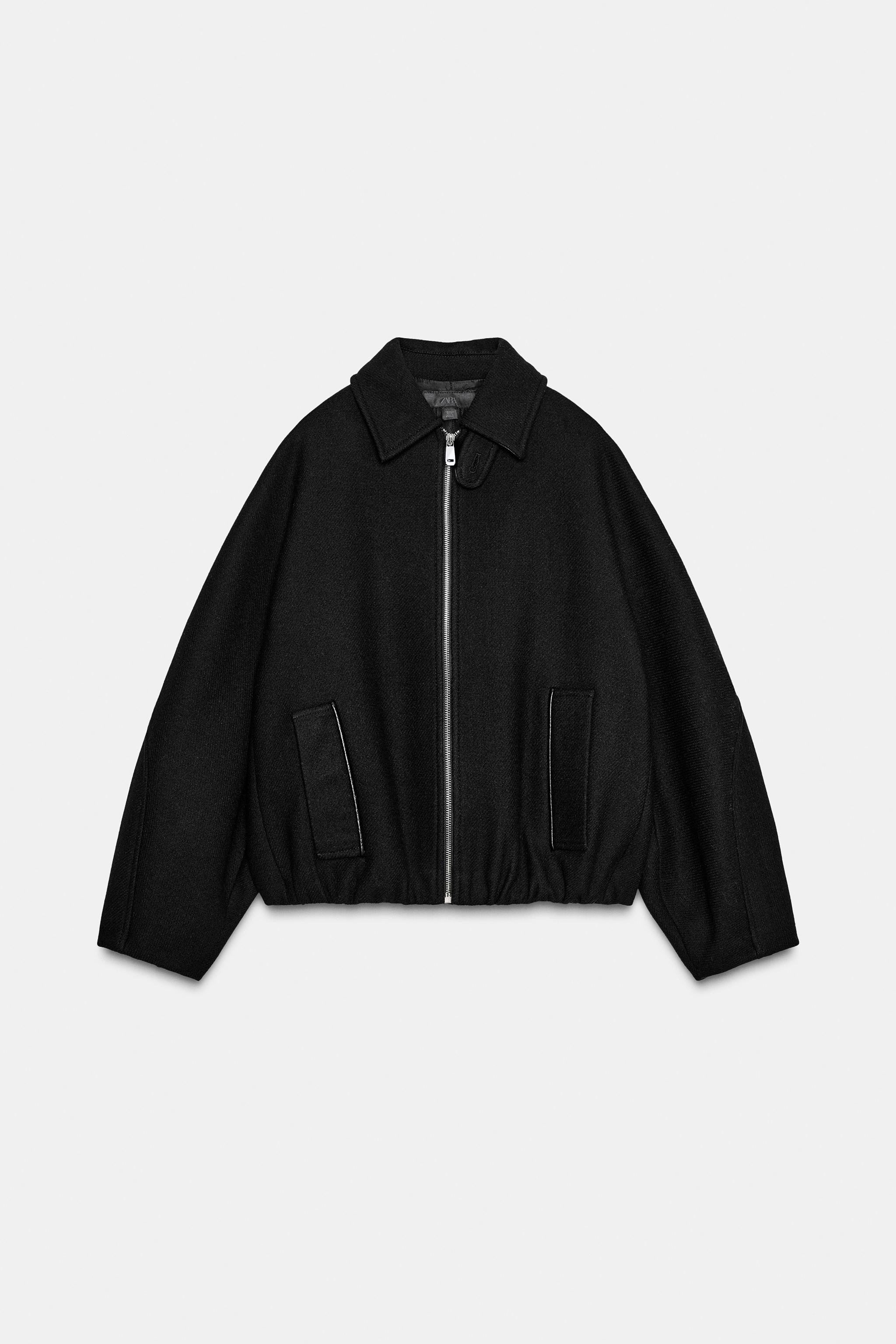CONTRAST COLLAR WOOL BALLOON BOMBER JACKET | Zara US