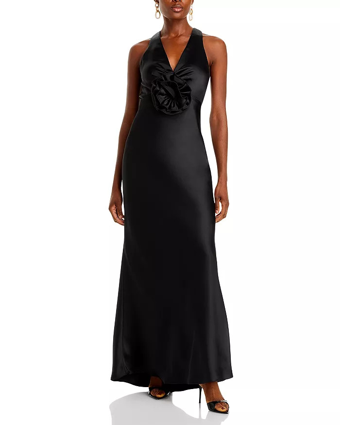 Long Satin Flower Trim Maxi Dress - 100% Exclusive | Bloomingdale's (US)