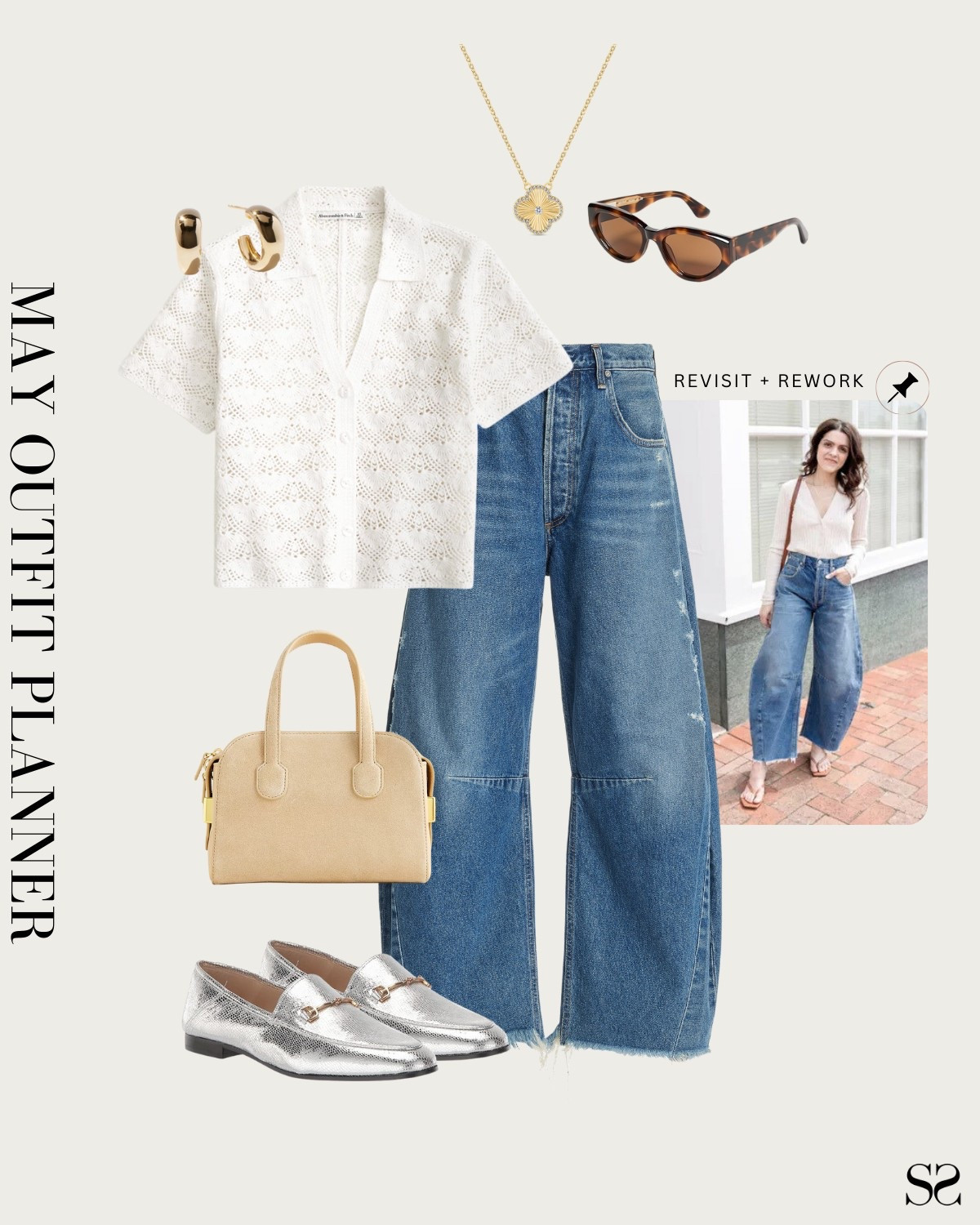 Monthly outfit planner MAY: Spring  looks, revisit + rework outfit inspo | barrel jean, embroidered button up, metallic loafers

#springoutfit #casualchic 


#LTKStyleTip