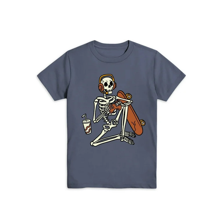 Wonder Nation Boys Skeleton Hang Out, Crew Neck, Short Sleeve, Graphic T-Shirt, Sizes 4-18 | Walmart (US)