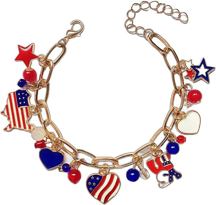 4th of July Bracelet for Women - Patriotic Outfits Red White Blue USA Charm Bracelet with America... | Amazon (US)