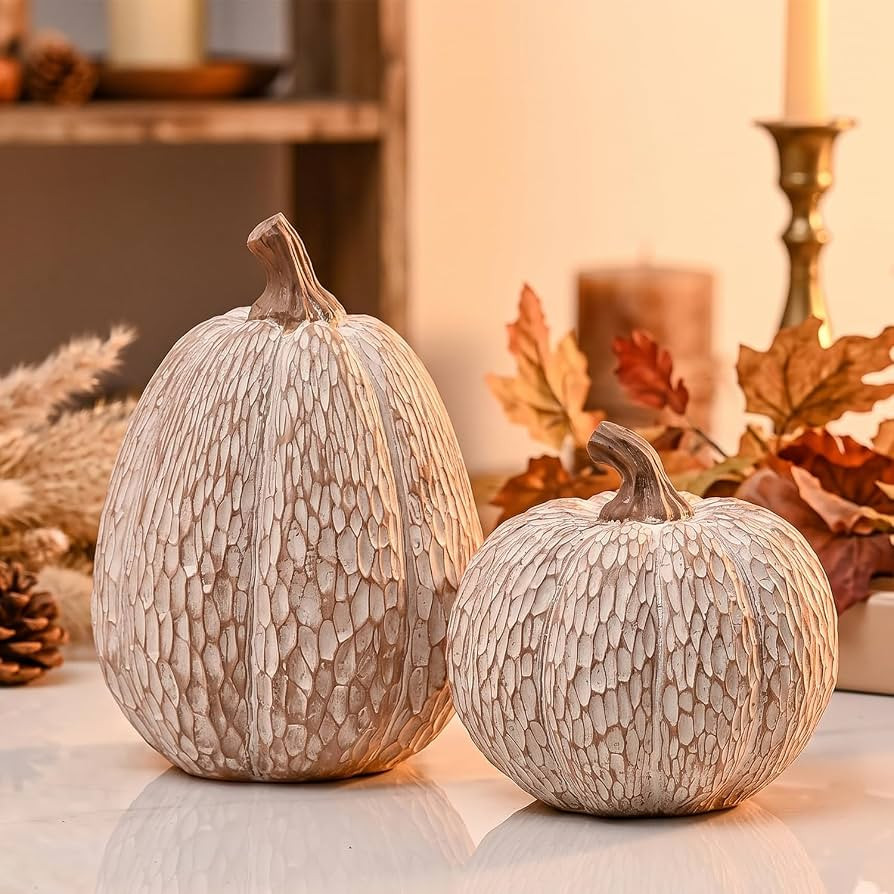 AOMOONOA Artificial Pumpkin Decor, Brown and White Decorative Pumpkins | Amazon (US)