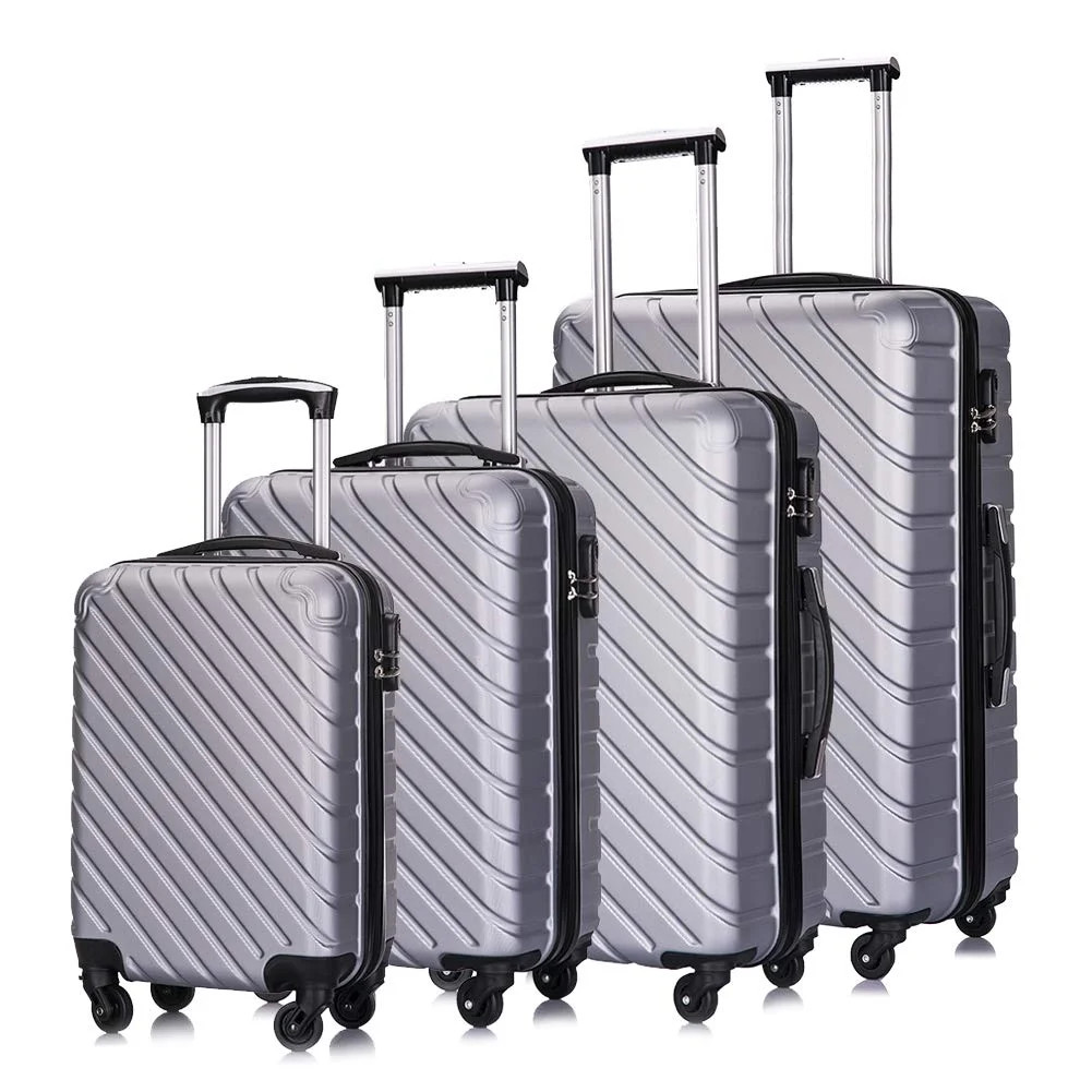 OKAKOPA 4 Piece Hardside Luggage Travel Set Hard Shell Suitcase,Silver - Walmart.com | Walmart (US)
