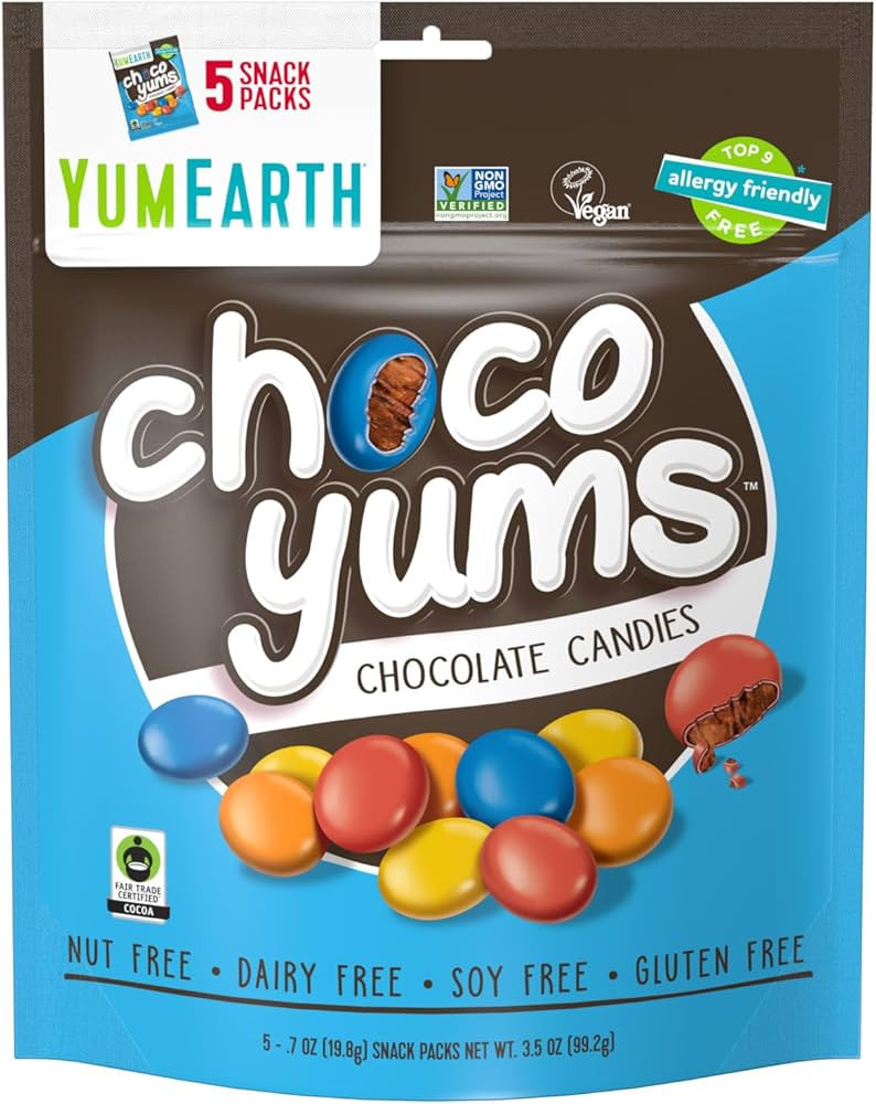 YumEarth Choco Yums, 5-0.7 Ounce Snack Packs, Allergy Friendly, Gluten Free, Non-GMO, Vegan, No A... | Amazon (US)