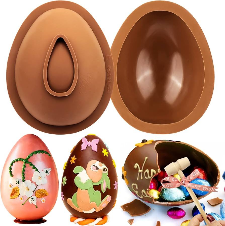 Juome Easter Eggs Chocolate Silicone Molds, Large 3D Breakable Easter Egg Chocolate Molds with 1 ... | Amazon (US)