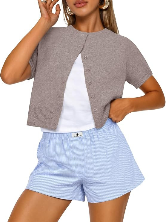 Trendy Queen Short Sleeve Cardigan Sweaters for Women | Cropped Cardigan Sweaters,Summer Lightwei... | Amazon (US)