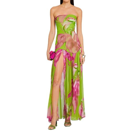 Women Tube Top Dress Tiger Stripe Mesh Patchwork Maxi Dress Strapless Sexy High Slit Long Dresses... | Amazon (US)