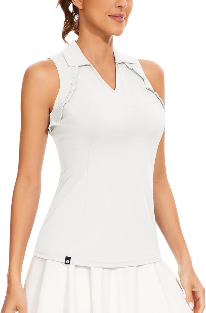 Soneven Womens Sleeveless Golf Shirt UPF 50+ Polo Top Moisture Wicking Ruffle Shirt | Amazon (US)
