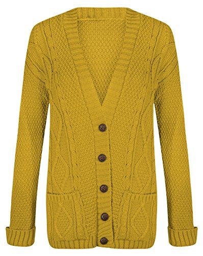 Fashipap Womens Ladies Cable Chunky Knitted 5 Button Long Sleeves Grandad Cardigans S/M (US 4-6) Mus | Amazon (US)